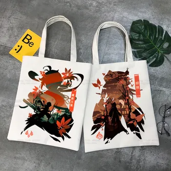 Genshin Impact Game Ulzzang Shopper Bag Холст с принтом Аниме Xiao Tote Bag Hu Tao Сумки Сумка Harajuku Zhong Li Сумки через плечо