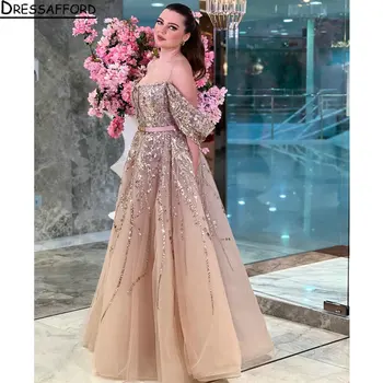 Вечернее платье из Дубая на тонких бретельках цвета шампанского с блестками, трапециевидный пояс без рукавов, Официальное вечернее платье из Саудовской Аравии