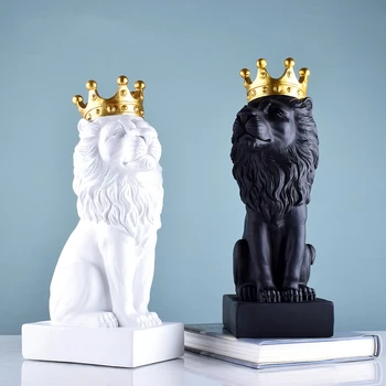 Европейская смола, черно-белая корона, украшения в виде льва, Статуэтки для дома, аксессуары для гостиной, модель рабочего стола для офиса, украшение комнаты