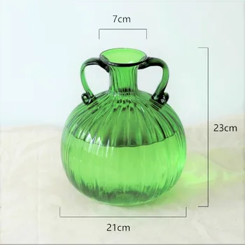 Стильная Зеленая ваза с двумя ушками и большим животом, цветочная композиция, Гидропонная ваза для цветов